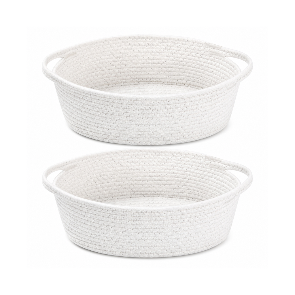 2-Pack White Woven Rope Baskets with Handles