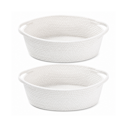 2-Pack White Woven Rope Baskets with Handles