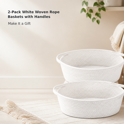2-Pack White Woven Rope Baskets with Handles