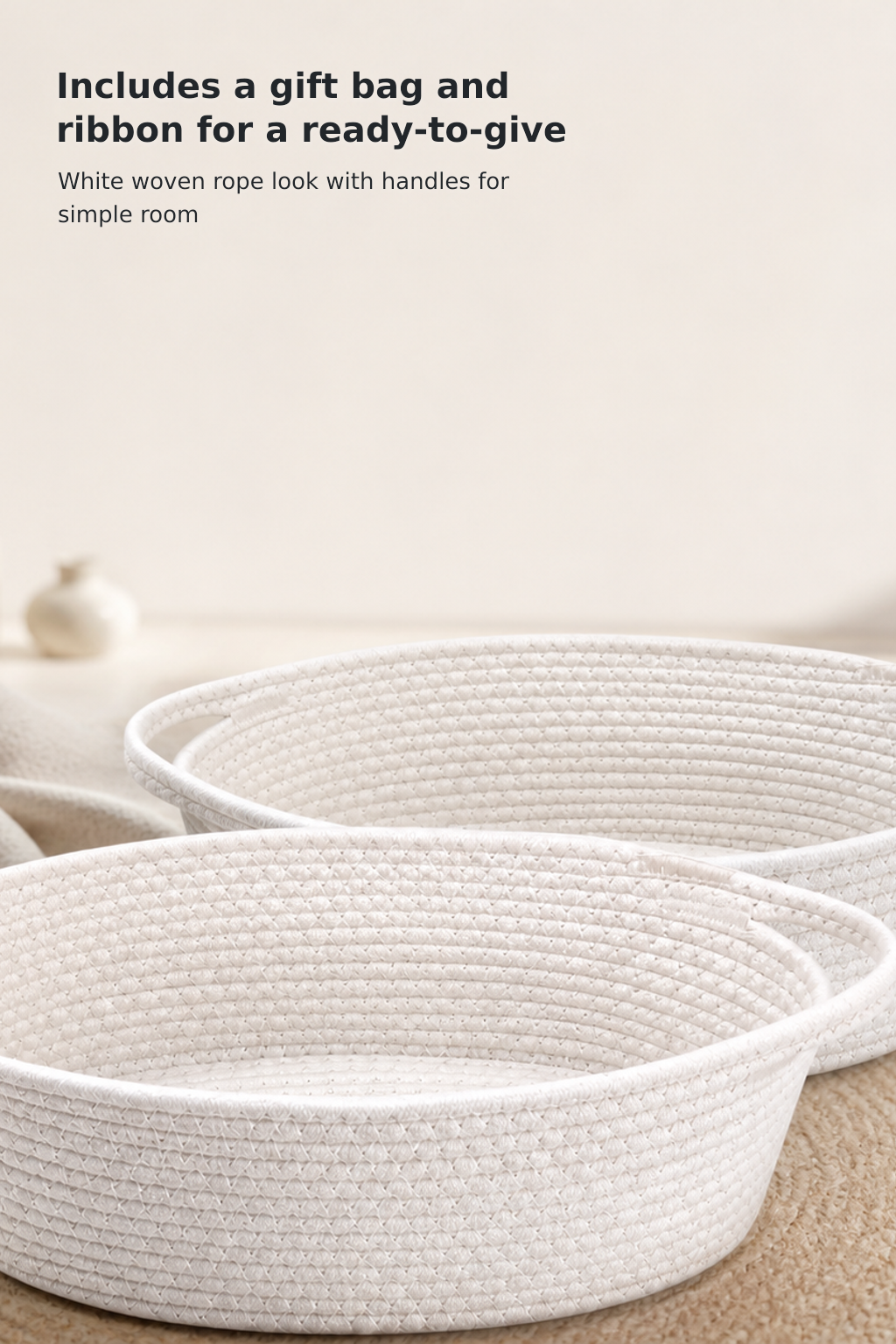 2-Pack White Woven Rope Baskets with Handles