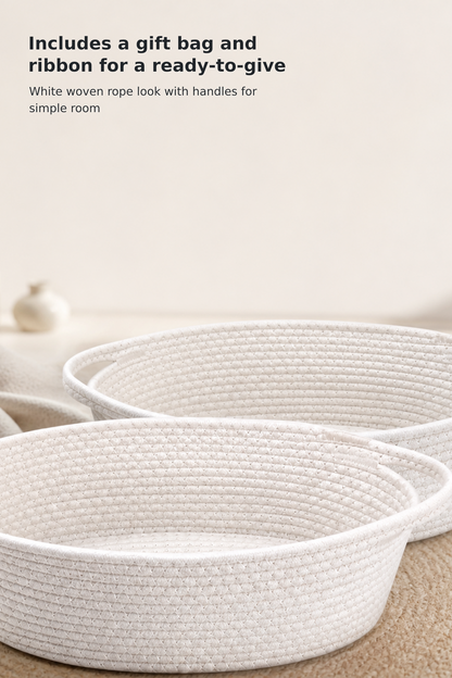2-Pack White Woven Rope Baskets with Handles